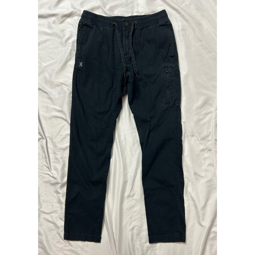 Hurley Mens Black Ripstop Jogger Pants Elastic Waist Utility Pockets Size Small